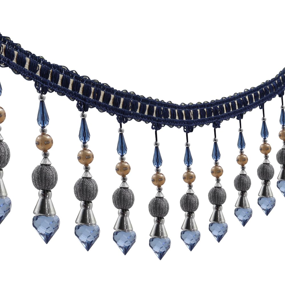 OLYCRAFT Dark Cyan Beaded Fringe Trim - 12 Yards, 3.3 Inch Wide, Polyester Bead Tassel For DIY Crafts, Curtains, Sewing Decor