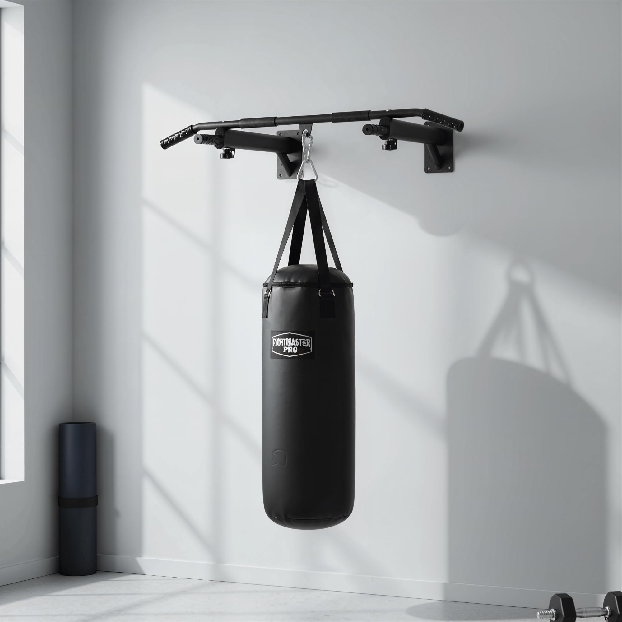 HOMCOM Barras de Dominadas para Pared Colgador de Saco de Boxeo 2 en 1 Entrenamiento Muscular Pull Up para Casa Carga Máxima 150 kg Negro