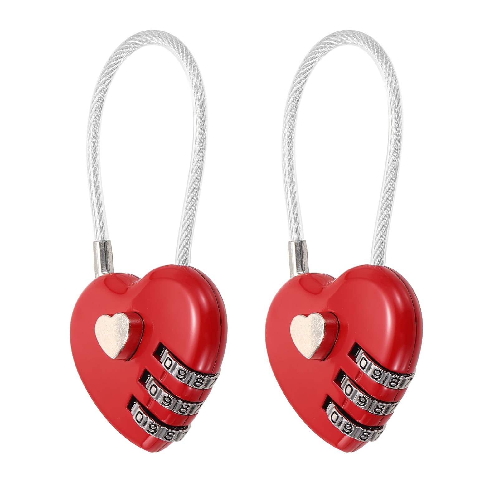 M METERXITY 2-Pack Combination Padlock, Zinc Alloy 3 Digit Password Heart Shaped Cable Luggage Combo Lock for Suitcase/Gym Locker/Backpack, Outdoor Keyless Lock [Red]