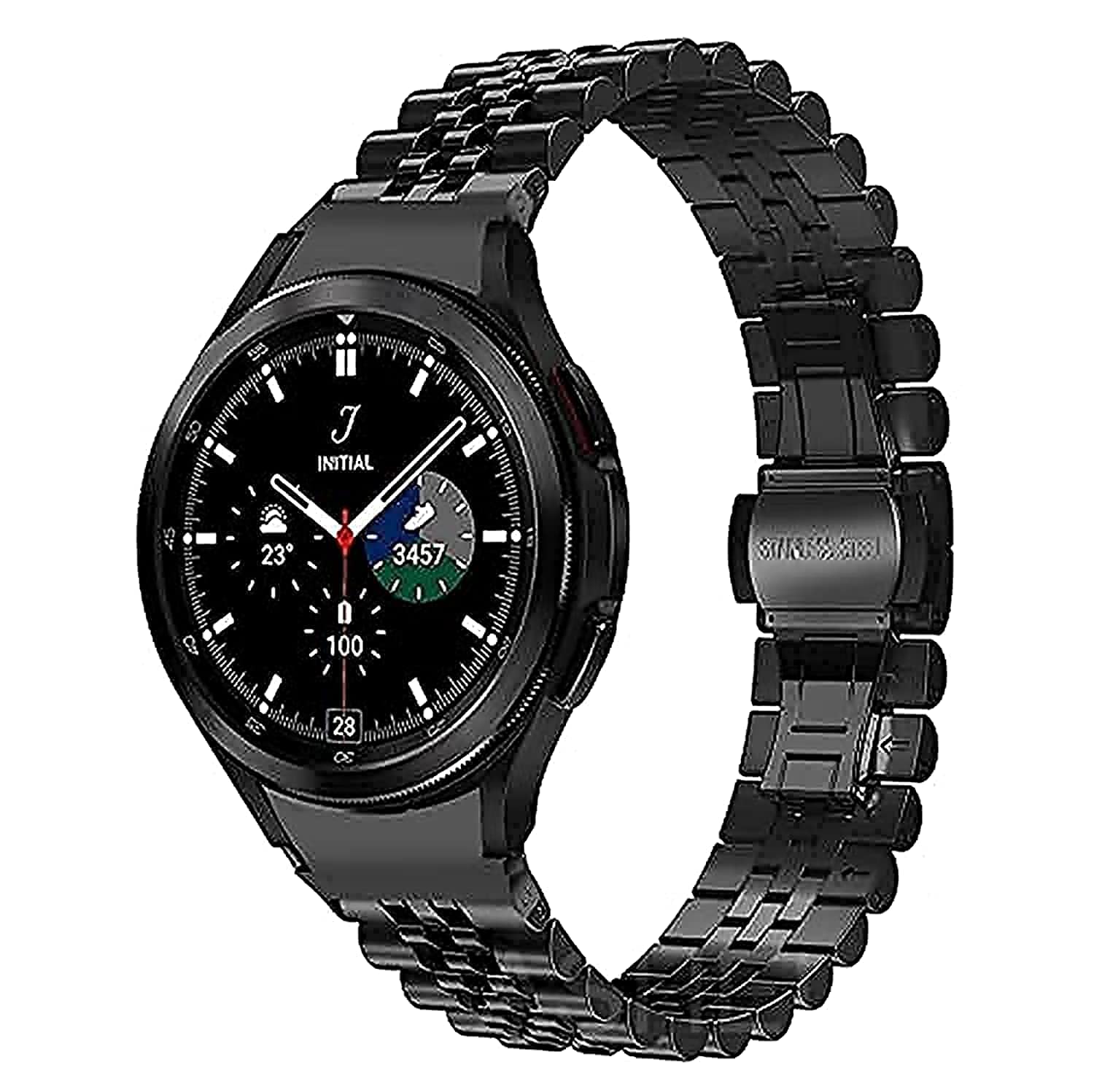 Dado Solid Curved 5 beads Stainless Steel Watch band compatible with Samsung Galaxy Watch 6 Classic 47/43mm | 5 Pro 45mm | 4 Classic 46/42mm, No gap Metal Watch Strap