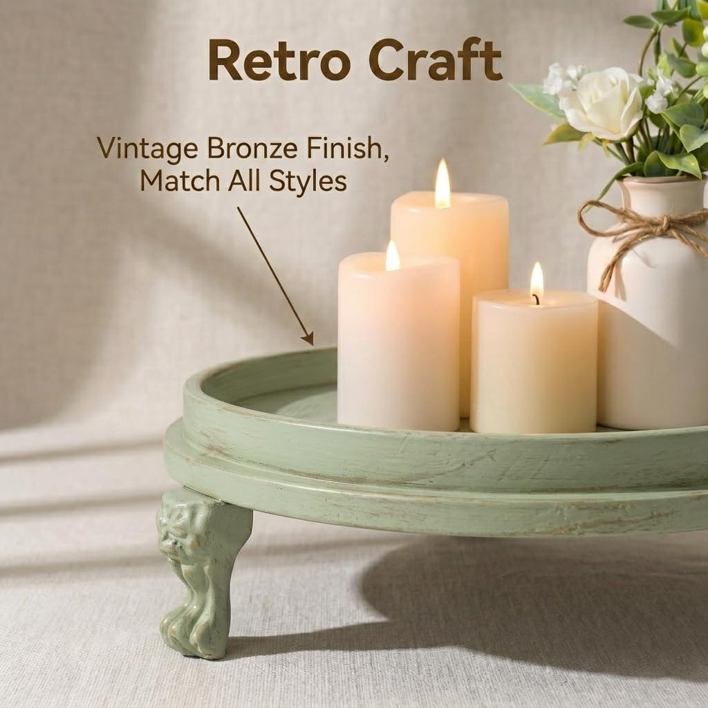 Sage Green Decorative Tray, 11.8 Inch Round Tray with Claw Feet