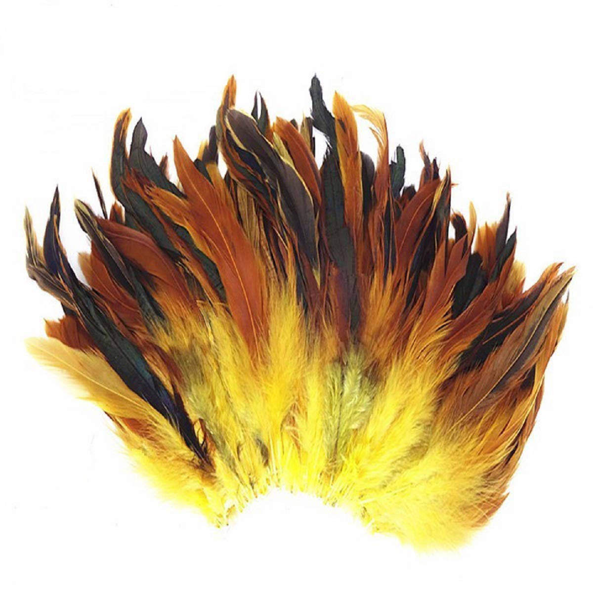 Yalulu 100PCS Natural Black Rooster Tail Dyed Feathers for Crafts Decorative Needlework Feathers for Craft DIY Wedding Decorations (Yellow)