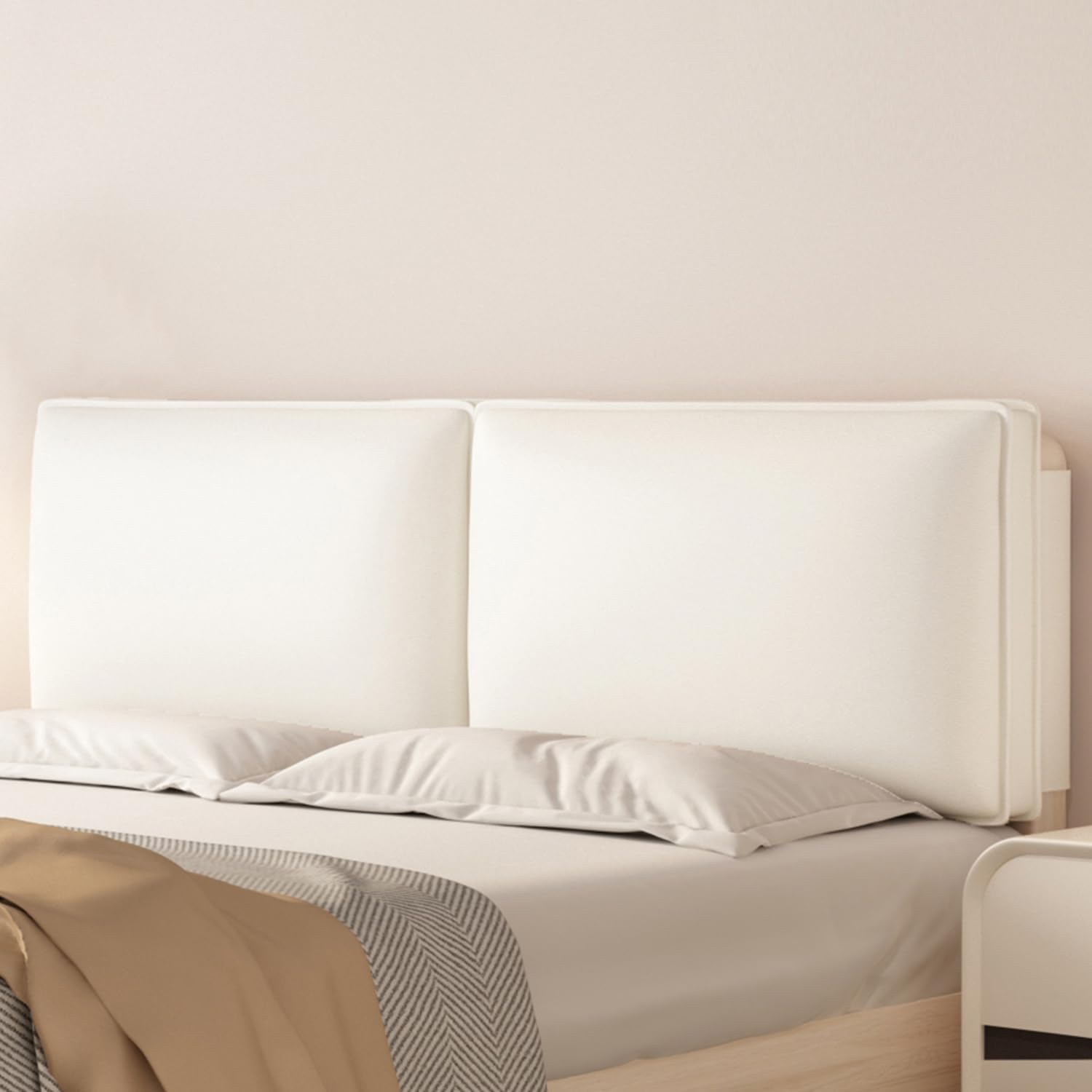 ZZYK Headboard Upholstered Oversized Bed Backrest,Faux Leather Headboard Cushion,Solid Color Rectangle Removable Lumbar Support Pillow with Headboard Cover,White,Straps 79"/King