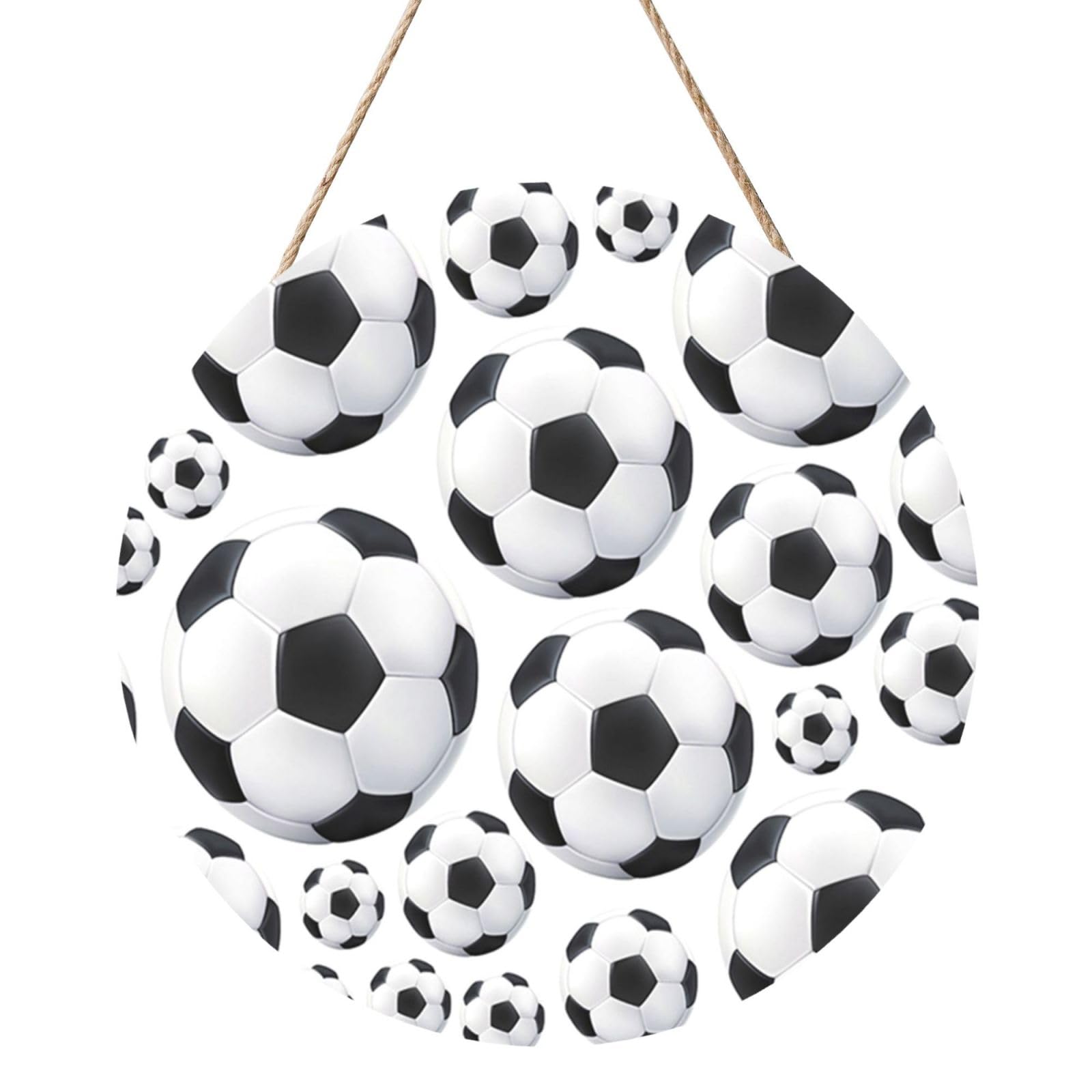 InOmak Soccer Ball White And Black, Round Wood Panel Painting 12 in, Wall Hanging Painting For Home