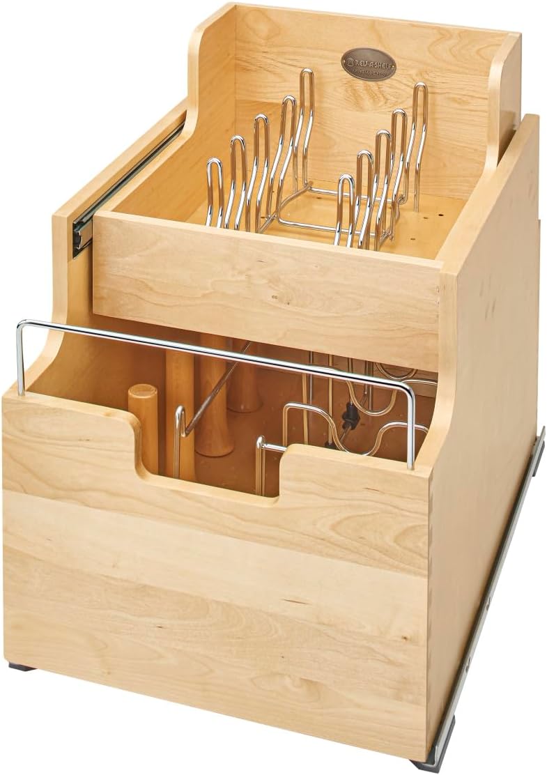 Rev-A-Shelf Wood Base Cabinet Cookware Pullout Organizer w/Soft-Close
