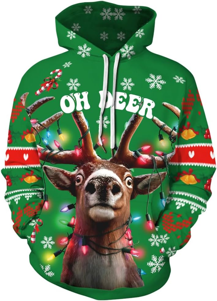 Ainuno Unisex Christmas Hoodie for Men Couples Funny Holiday Hooded Sweatshirt