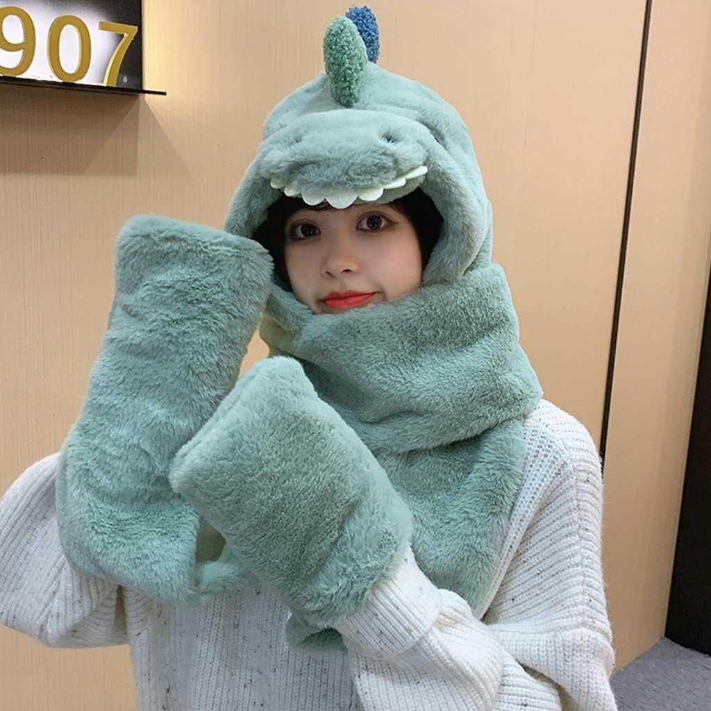 Scarf,Dinosaur Hat Adult Plush Windproof Scarf Winter Hat Scarf Gloves Set For Girl Neck for Winter Warm Scarf