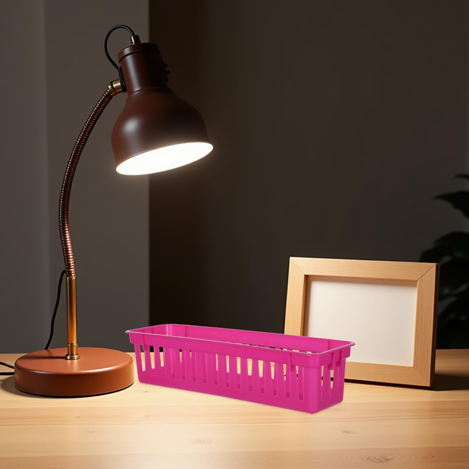 DOITOOL Cestino rettangolare in plastica da 12 pezzi per l'organizzazione della scrivania - Cestino portapenne lungo 10'' per forniture scolastiche - Vassoio portaoggetti impilabile