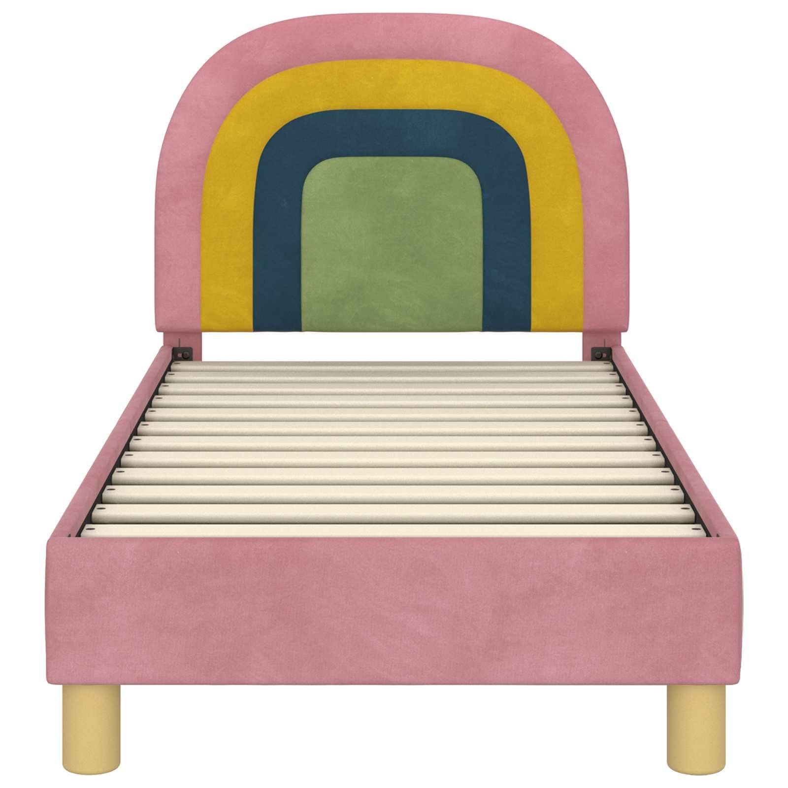 Telaio per letto per bambini con testiera in velluto rosa, 70 x 140 cm, moderna struttura per letto con rete a doghe e robusto telaio in legno, per cameretta dei bambini e ragazzi