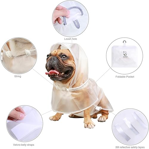 Miniatura 7 de iChoue Chubasquero para perro, impermeable, ajustable, con correas reflectantes, ligera, para bulldog francés grande (amarillo, L)
