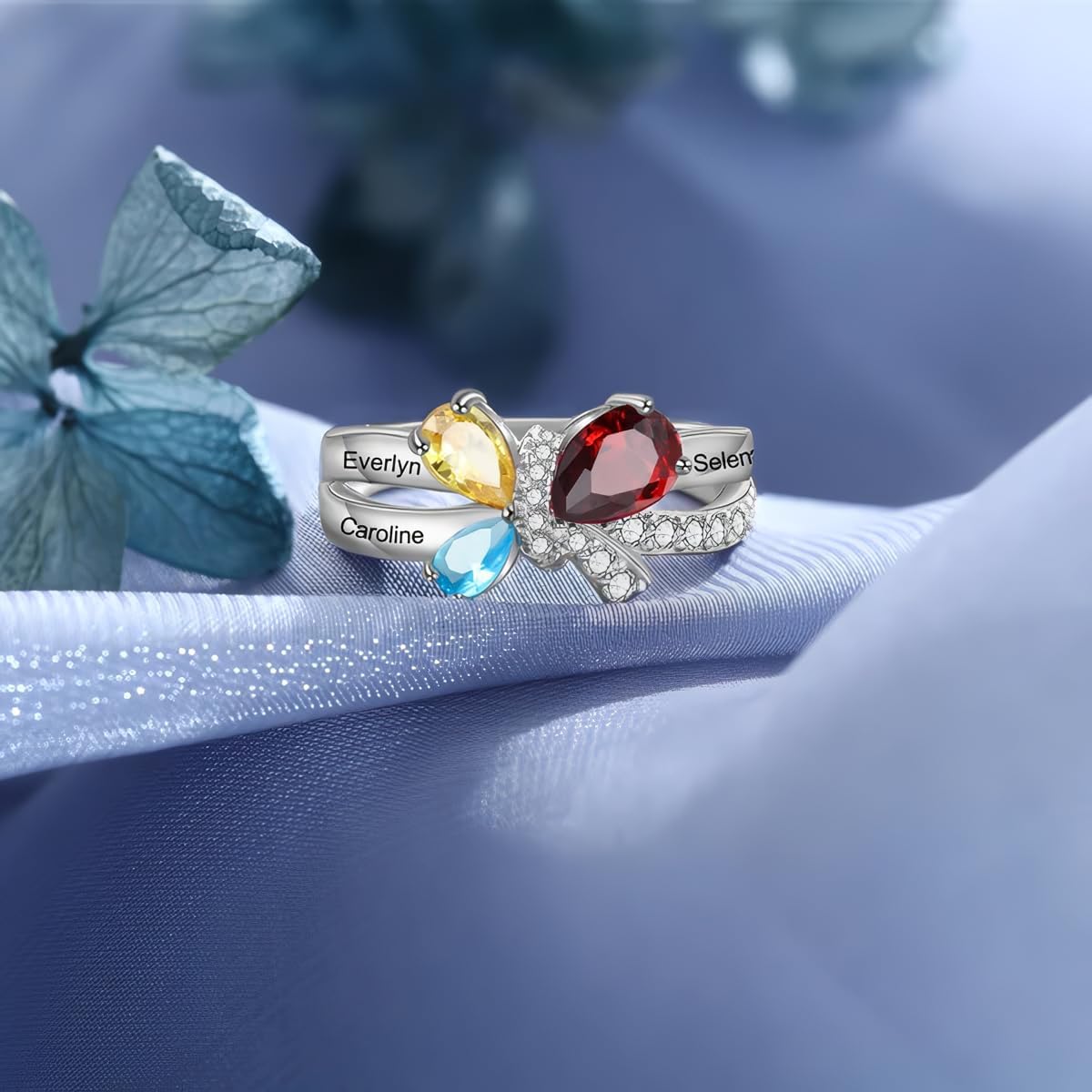 YDD 10K 14K 18K Solid Gold Birthstone Rings for Women Personalized Mothers Rings with 2-6 Birthstone Ring Engagement Anniversary Promise Ring Mother Daughter Ring