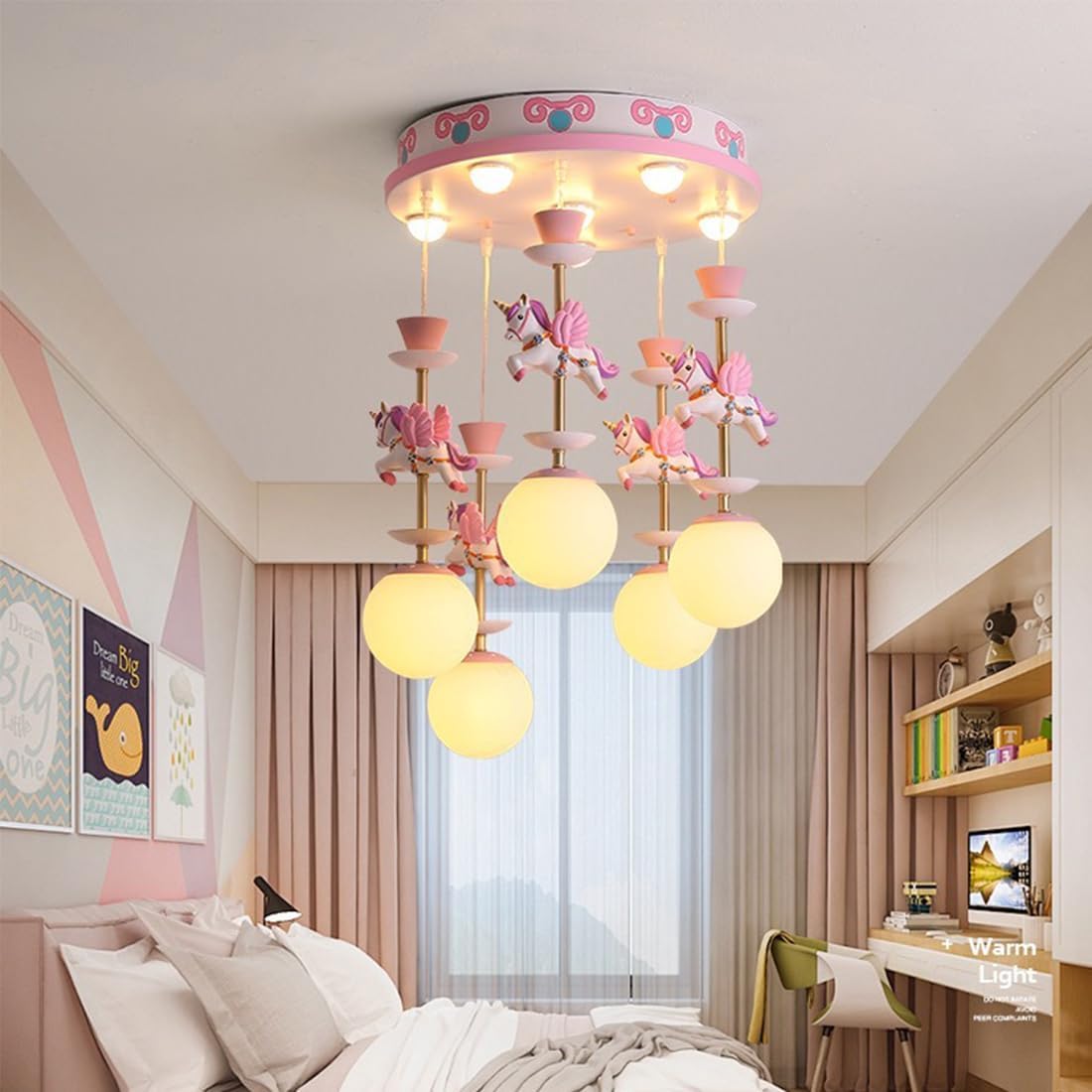 Lustre rose E27 LED avec abat-jour en verre pour chambre d'enfant de 45 cm