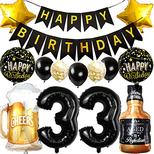 Ouceanwin Ballon 33 ans Anniversaire Décoration Hommes, Ballons Décoration Anniversaire 33 ans Femme, Ballon Bouteille de vin Bière Décoration Hélium Ballon Whisky pour 33 ans Anniversaire Fête Déco