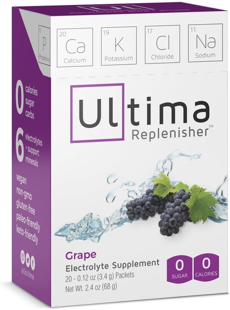 Electrolyte Powder - Balanced, Hydrating Electrolyte Replacement - Grape - 20 Count Packets (Pack of 2)