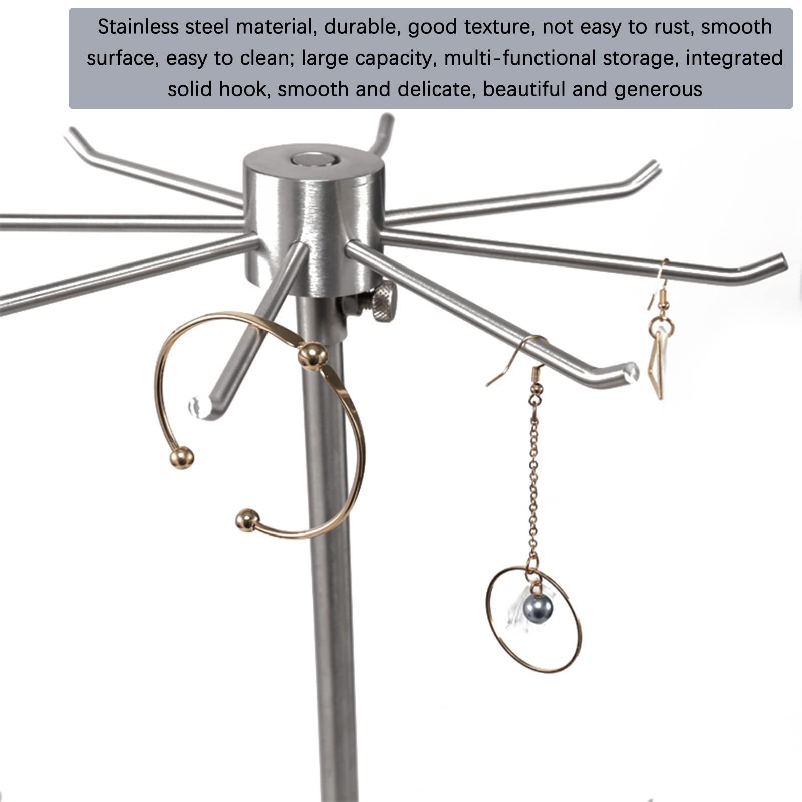 Espositore Girevole Regolabile per Gioielli - Porta collane in Acciaio Inossidabile e espositore per bracciali, Orecchini, Anelli, Borse, Sciarpe e Portafogli - Soluzione per organizzare Il