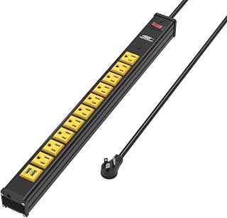 10-Outlet Heavy Duty Power Strip Surge Protector with USB(3.4A) 6 Feet Extension Cord with Mounting Brackets 15A Circuit Breaker 1500 Joules