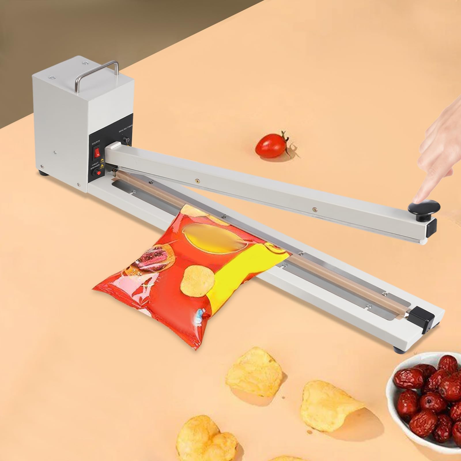 Hand Impulsschweißgerät, Heißsiegelmaschine 600mm, 800W Impuls Schweißgerät, Tragbare Handdruckende Verpackungsgerät, für Plastiktüten, Alufolienpapier, Kraftpapiertüten