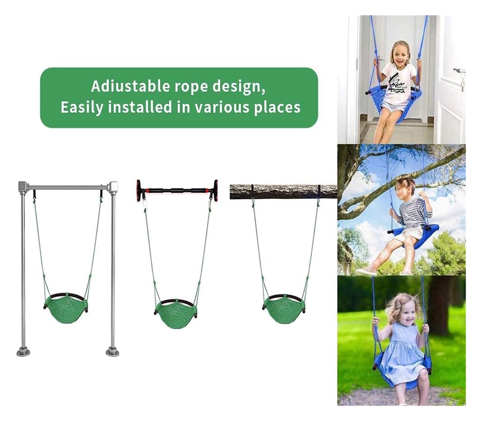 Swing Seat For Kids,Little Swing Set,Hand-Knitting Toddler Swing With Adjustable Ropes - Image 3