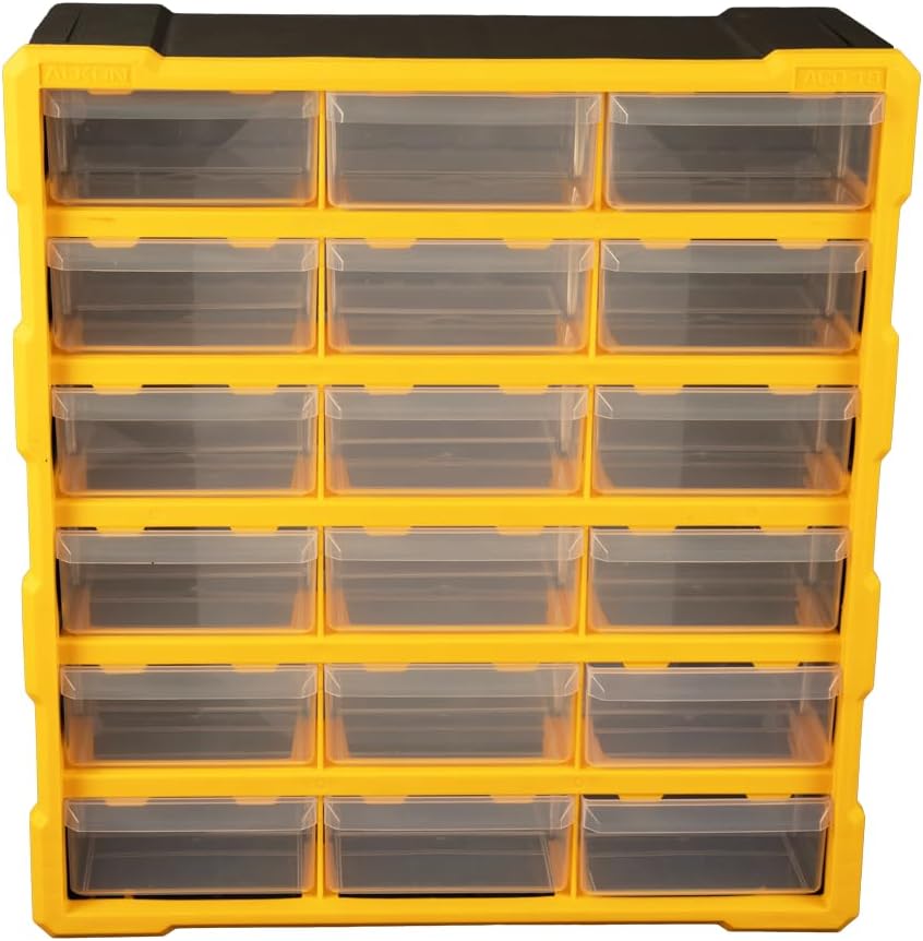 Alkon Plastics Component Organizer Aco18 | Small Part Organiser Jewellry Storage, Pharmacy Medicine Nuts, Screws And Bolts Storage Multiple Drawers - 18 With Dividers