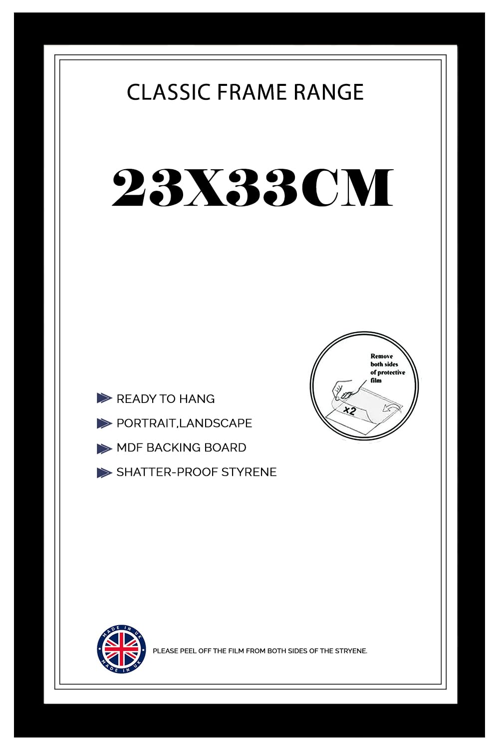 Minimalist Wide Matt Black 23x33cm Picture/Photo/Poster Frame Shatter-Proof Styrene Front Solid MDF Wood Ideal for Home, Office, Livingroom Vertical or Horizontal Display