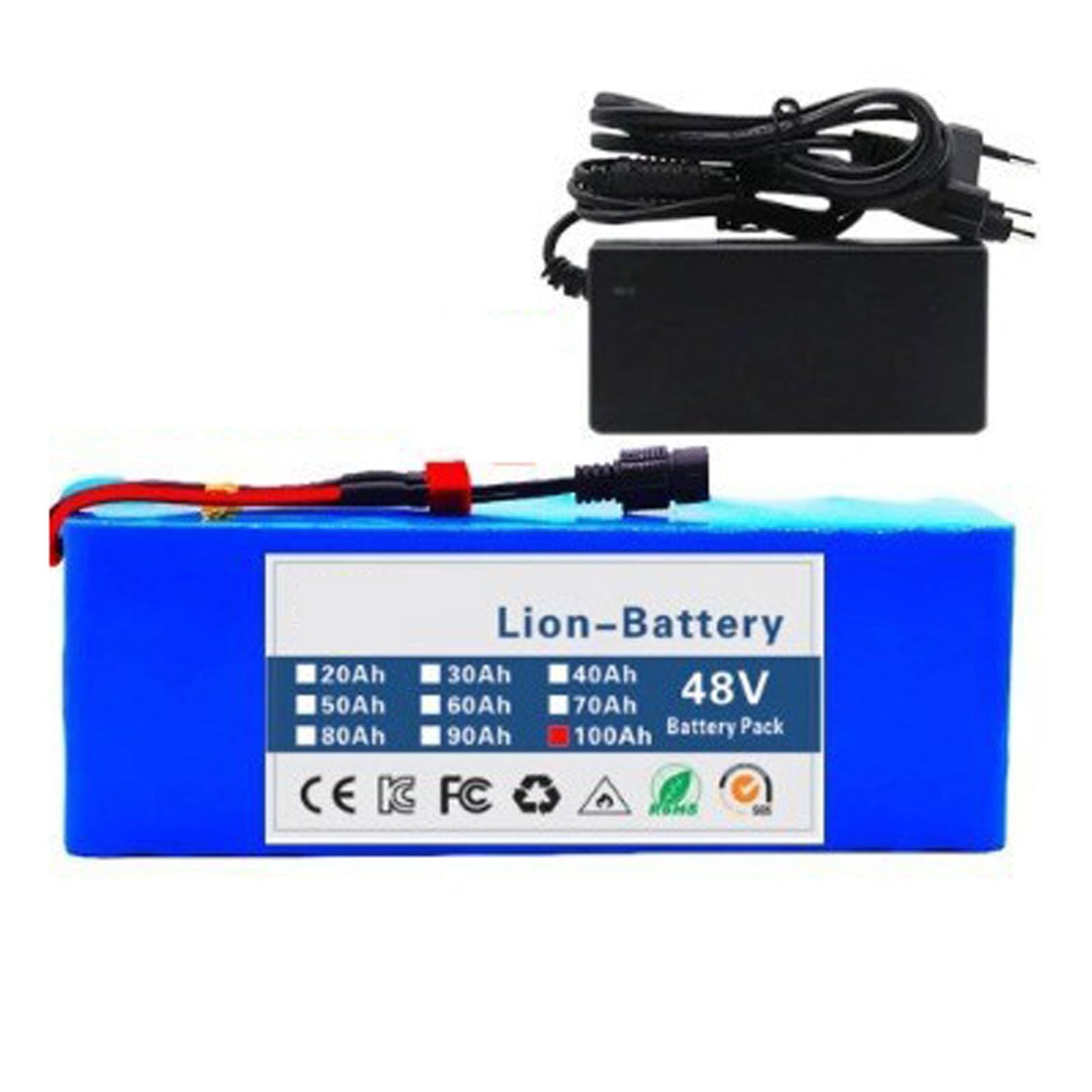 Batteria per Bicicletta elettrica 48V 100Ah/90Ah/20Ah/60Ah Batteria al Litio per Bici elettrica 13S3P con protezione BMS integrata caricatore per Motori da 250 W a 600 W 48V 100Ah,Bullet+SM