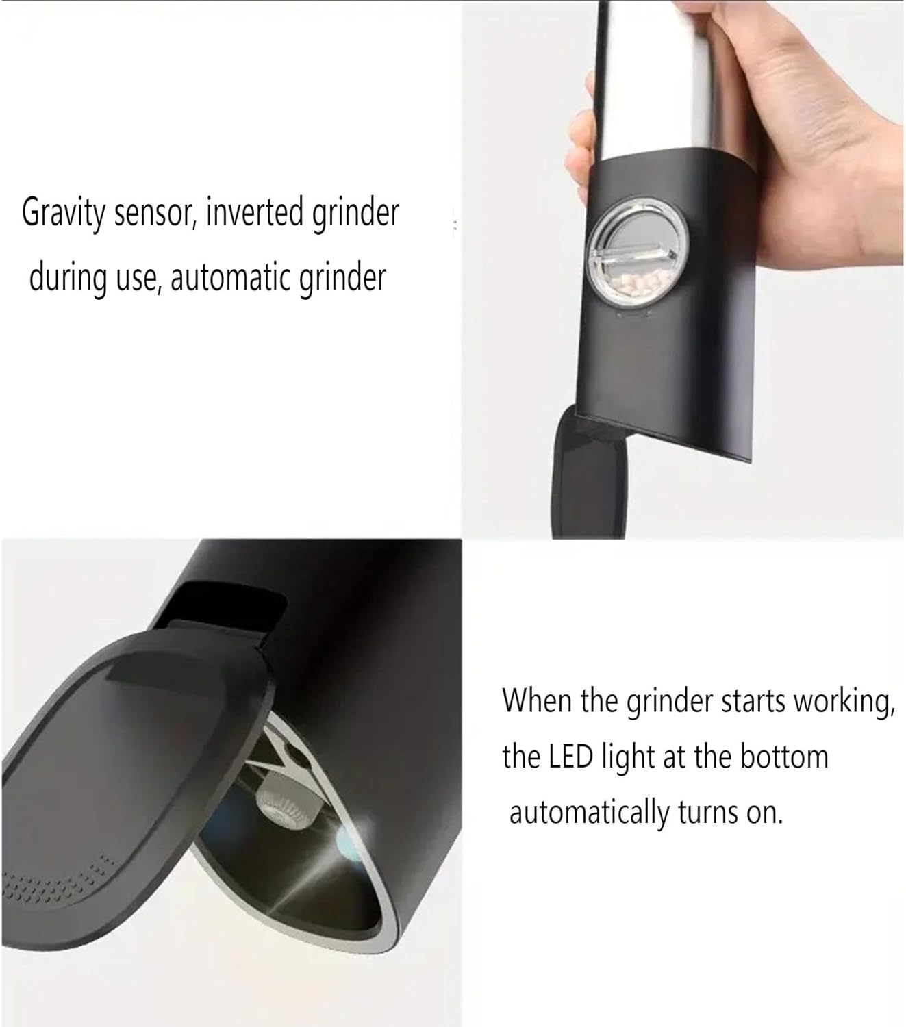 Electric Salt and Pepper Grinder Set, Gravity Automatic Salt and Pepper Mill, Refillable Pepper Mill Set with LED Light & Adjustable Coarseness, Ideal for Kitchen, Cooking,Silver b