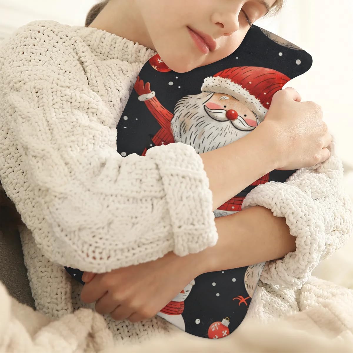 Hot Water Bottle with Soft Cover,2L Fantastic Santa Claus Hot Water Bag for Hot and Cold Compress, Hand Feet Warmer, Christmas Santa Claus Rubber Hot Cold Water Bottle Halloween Christmas Decorations