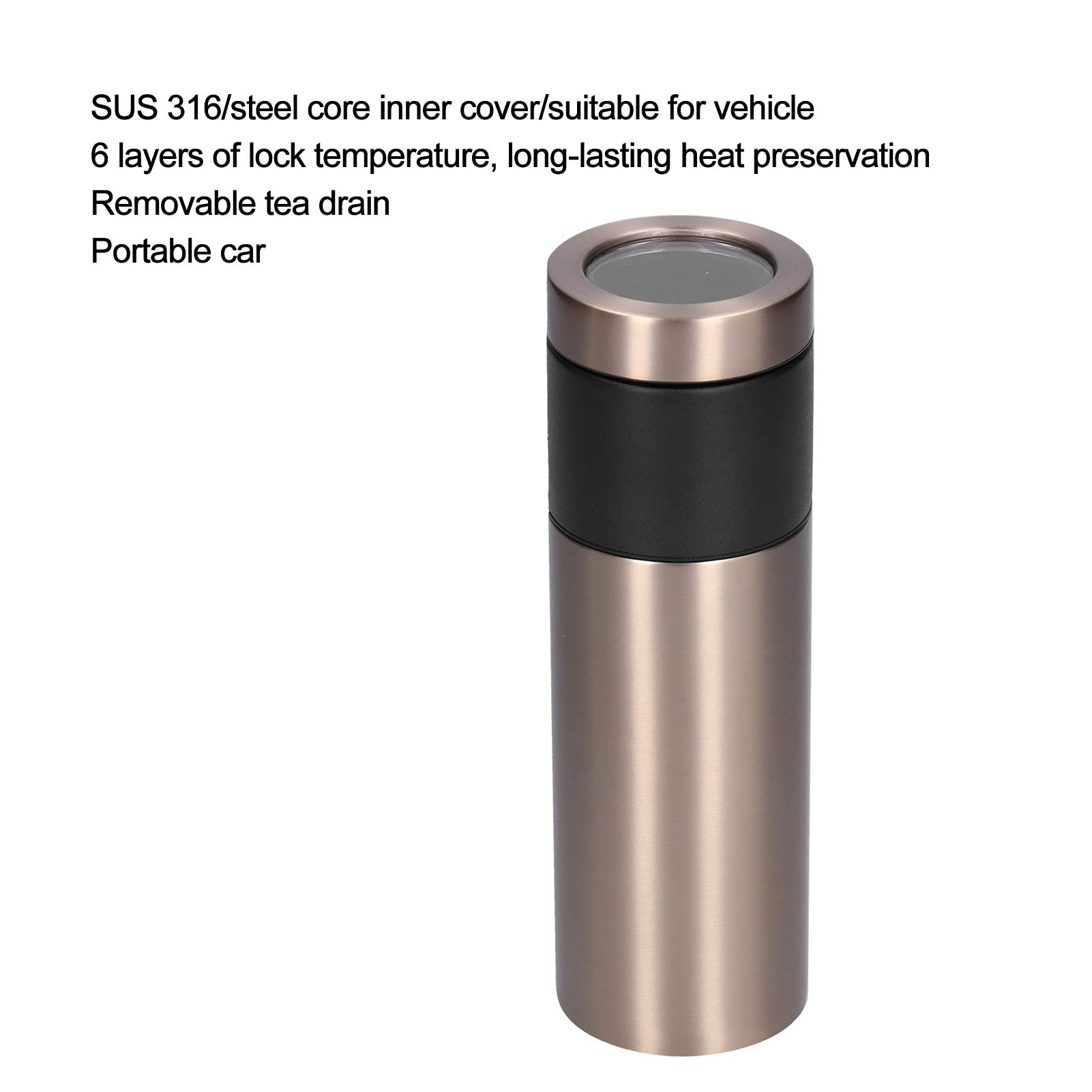 Taza de Vacío de Acero Inoxidable, Botella de Agua Térmica Duradera para Viajes Al Aire Libre, Tamaño Compacto de 330ml, Dorado