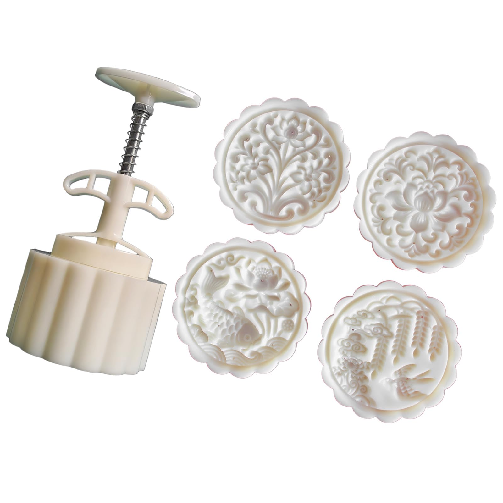 NVOQILIN Artistic 4Pcs Chinese Themed Pastrys Molds for Cake with 3D Fish Lotuses Design and 3 Different Size Chinese Fashion Cake Molds