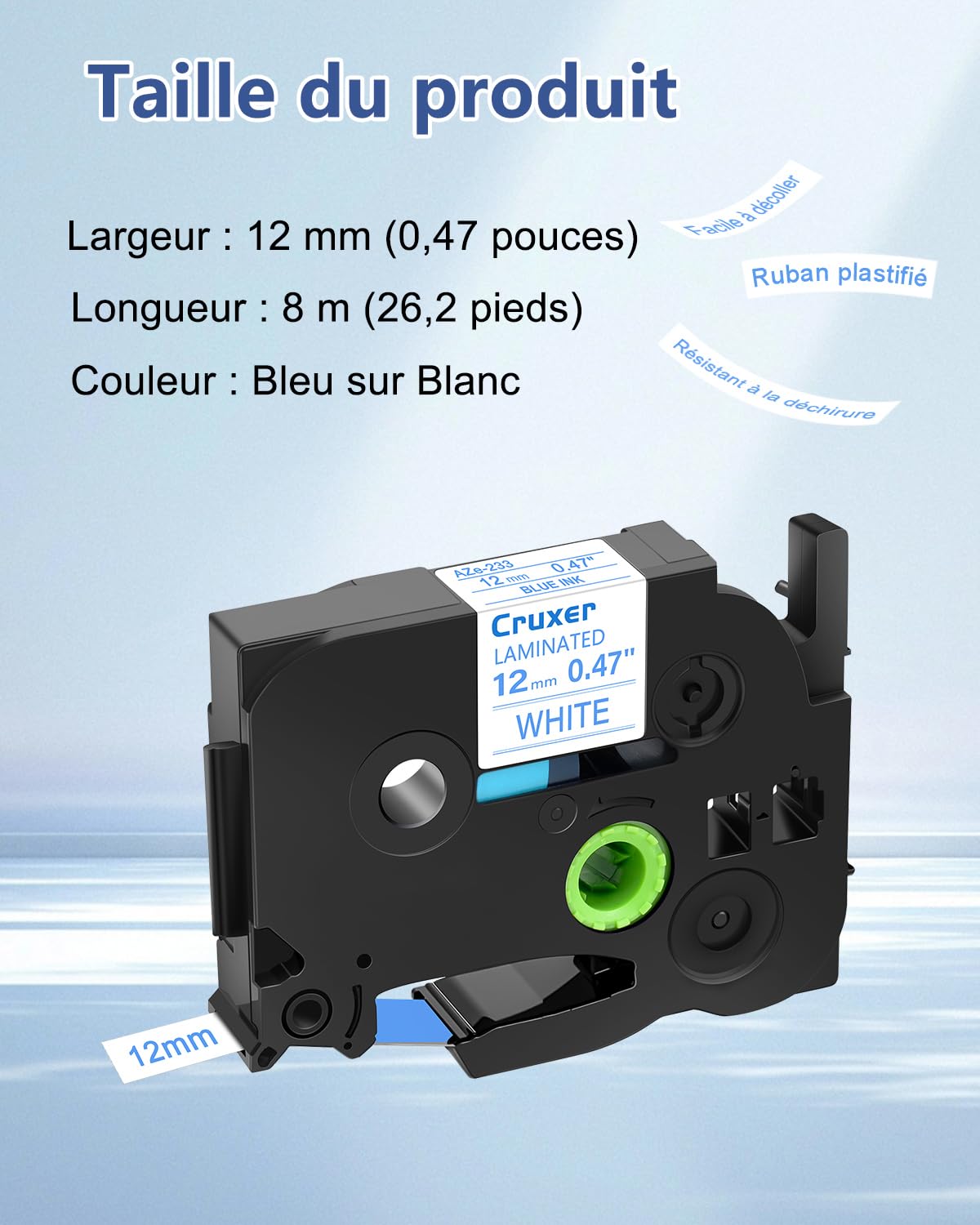 Cruxer Lot de 40 Compatible TZE-233 pour P-touch Bleu sur Blanc 12 mm