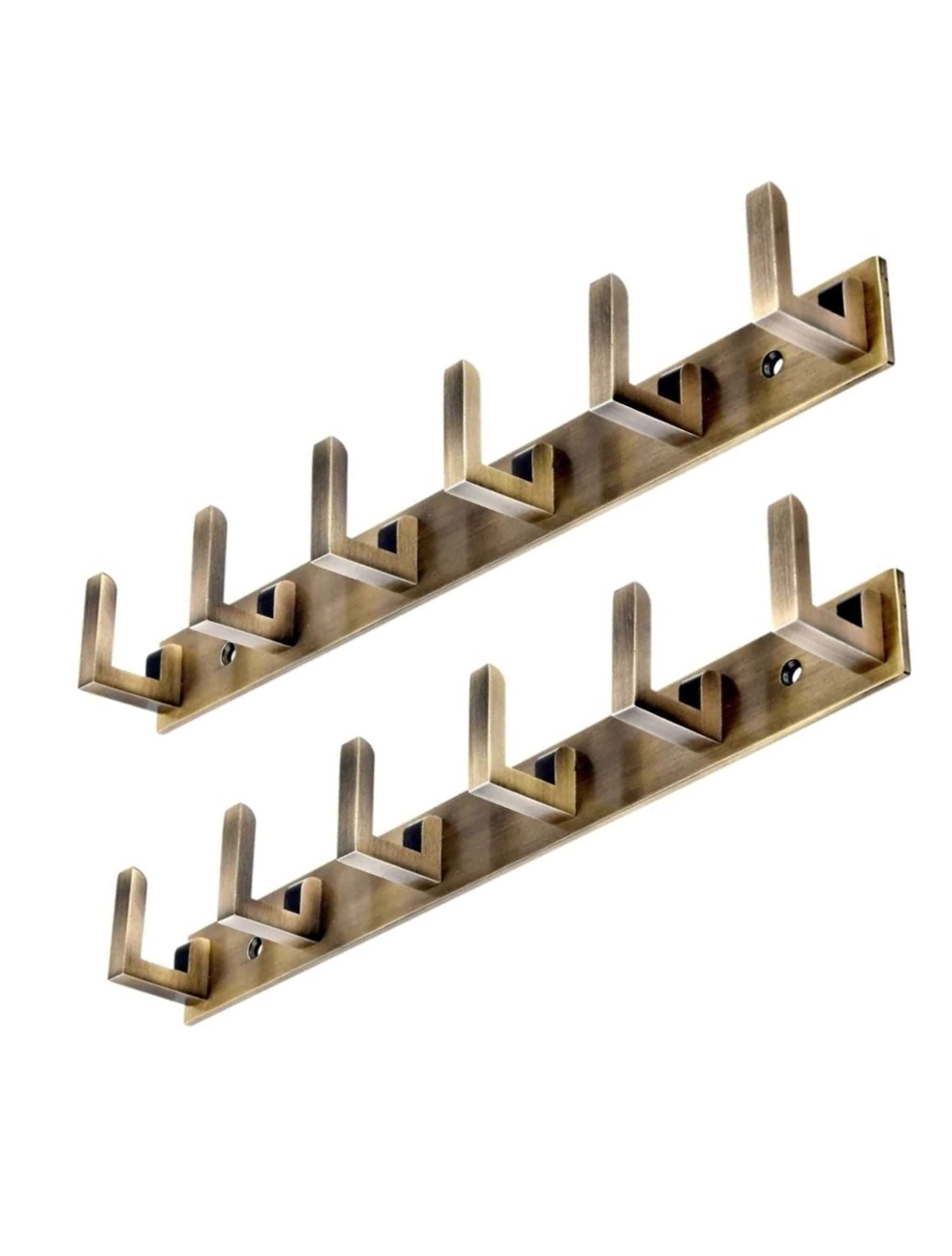 NYCAA Heavy Duty Stainless Steel Door Hanger Hooks 6 Pin Brass Antique Glossy L Type Door Hooks Hanger Clothes Hanger for Bathroom, Bedroom and Kitchen Set of 2 (Brass Antique, 2)-image-14