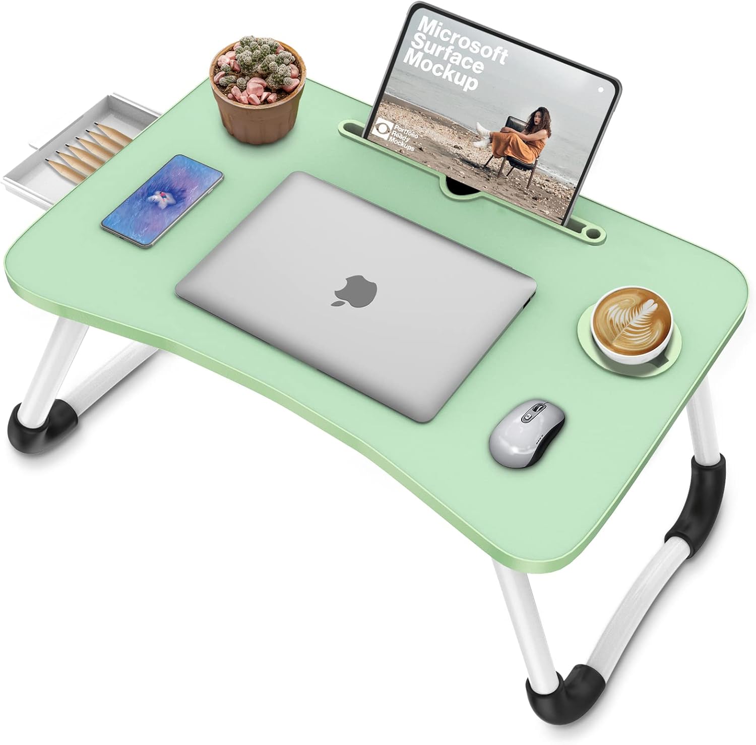 Zapuno Multi-Function Laptop Bed Table with Storage Drawer and Cup Holder, Lap Desk Stand Tray for Eating, Reading and Working