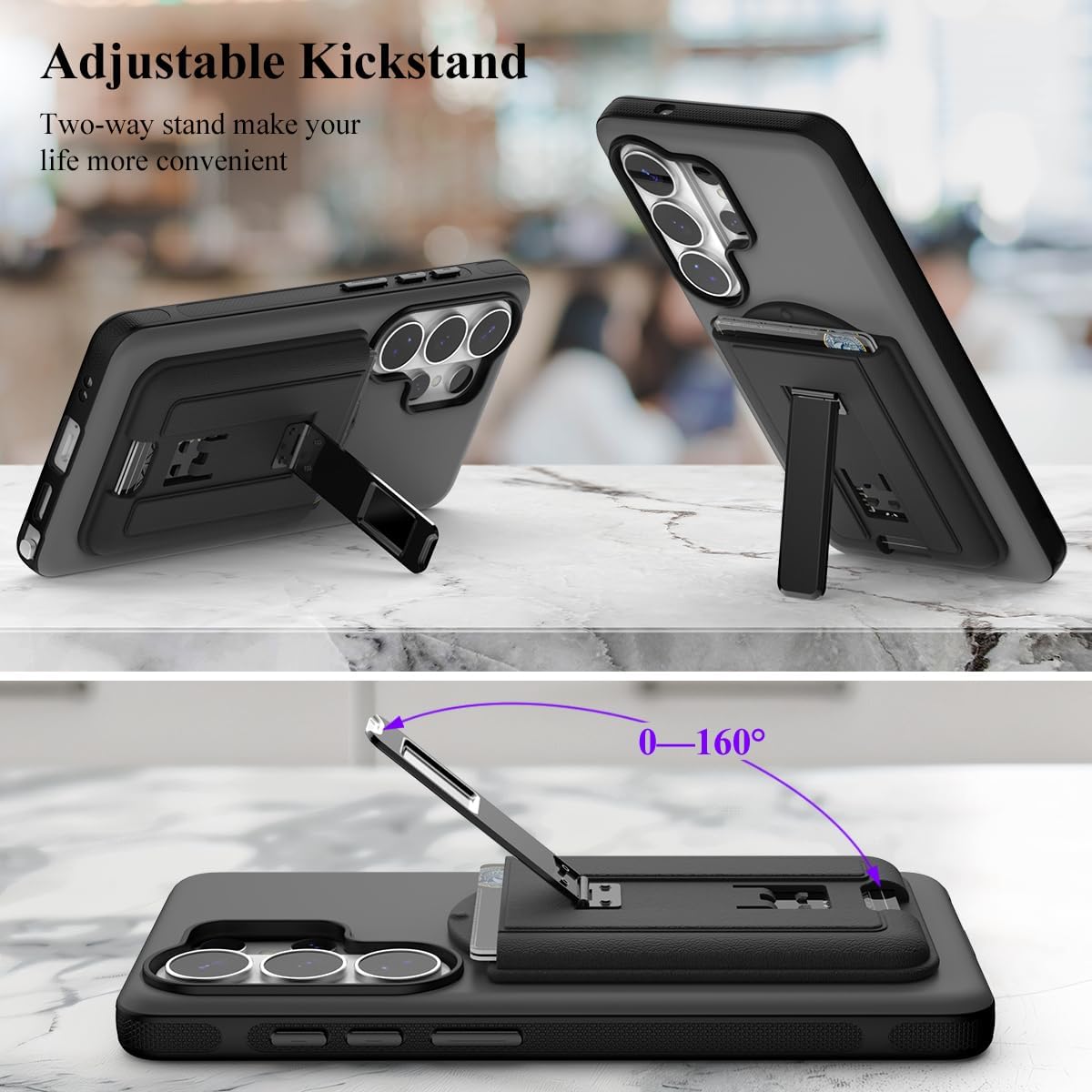 Nvollnoe for Samsung Galaxy S26 Ultra Case with Card Holder[with 1 Pic Fingerprint Unlock Screen Protector] Shockproof with Kickstand Detachable Wallet Magnetic Case for Samsung S26 Ultra(Black)