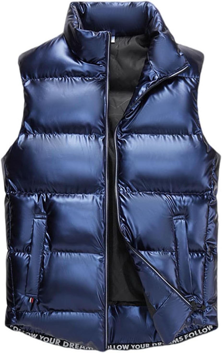 GIBZ Men's Shiny Puffer Vest Sleeveless Quilted Jacket with Pockets Zipper Warm for Outdoor Winter