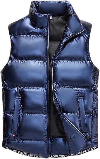 GIBZ Mens Shiny Puffer Vest Sleeveless Quilted Jacket with Pockets Zipper Warm for Outdoor Winter