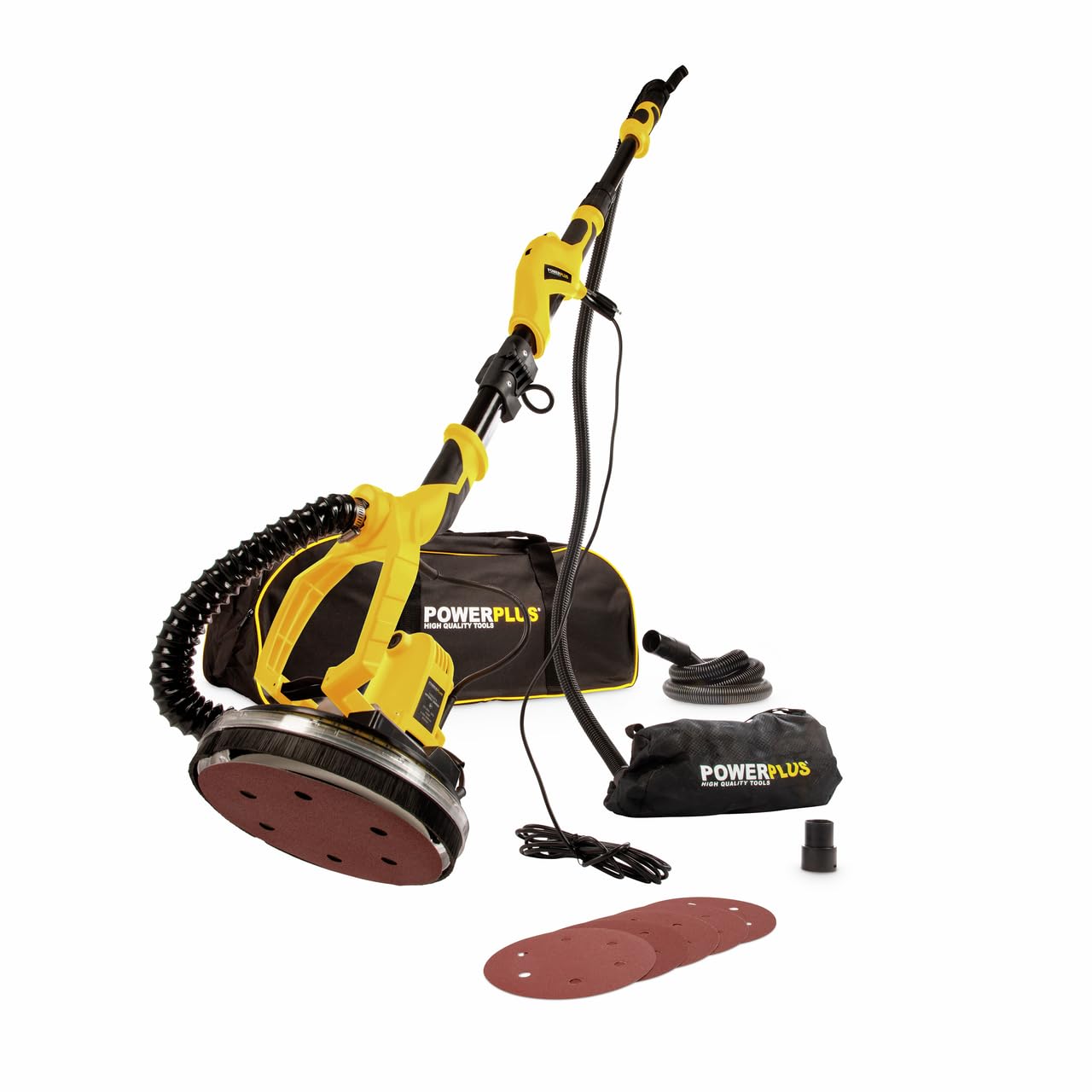 Powerplus Ponceuse de Cloisons Sèches POWX0479 - Ponceuse Girafe avec Manche Télescopique - Ponceuse avec Aspirateur à Col Long pour Murs et Plafonds - avec Lumière LED, Papier Abrasif et Housse