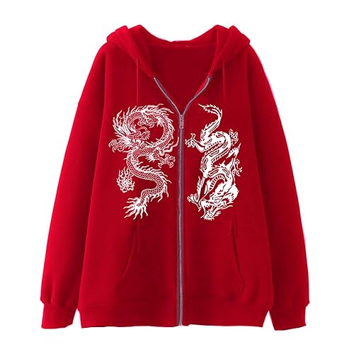 Y2k Hoodie Men Women Dragon Full Zip Jackets Hip Hop