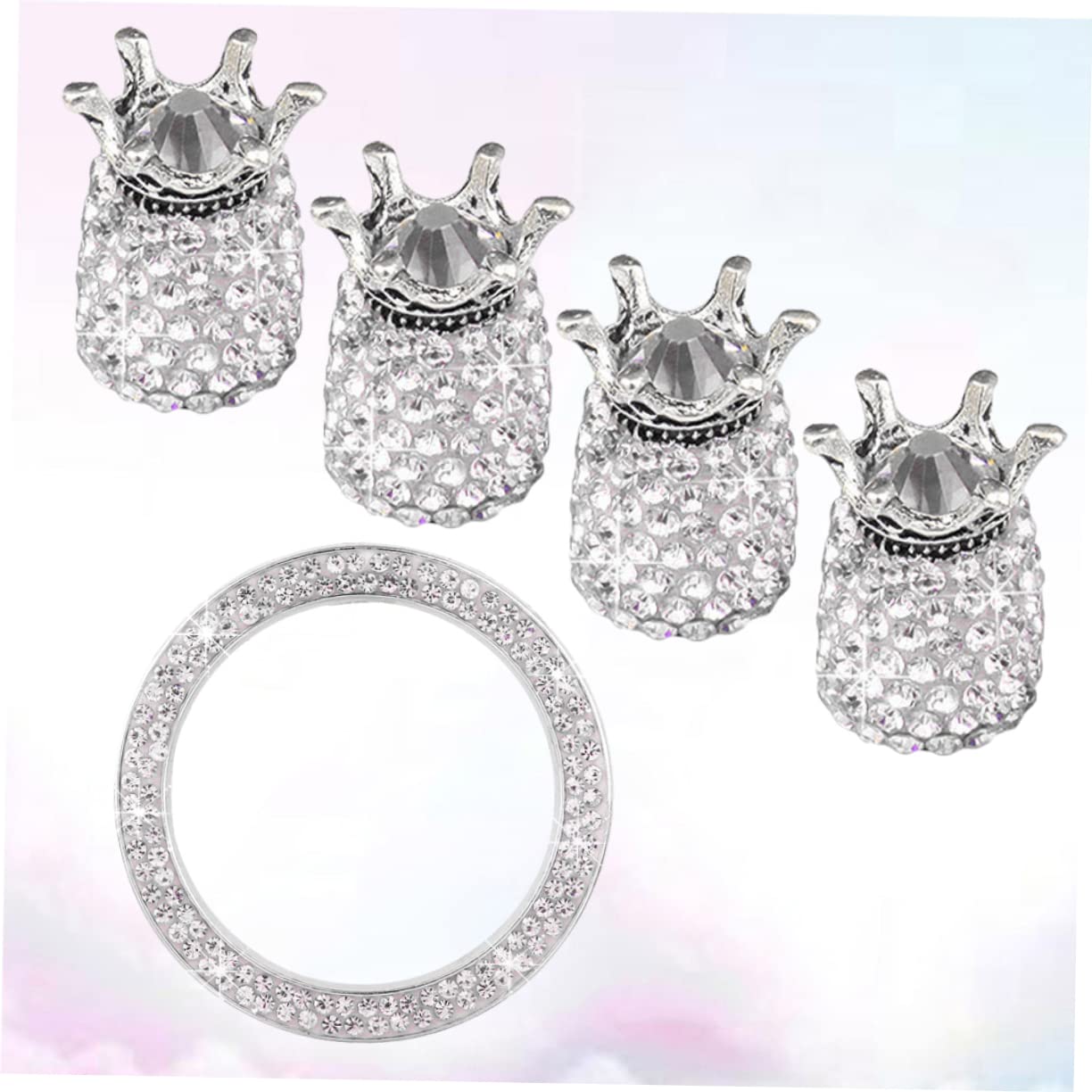 Gatuida 15stücke Teiliges Set Krone Rhinestone Auto Zündknopf Und Ventilkappen Dekorative Reifenstaubkappen Für Fahrzeugzubehör Und Langlebig Geeignet Für Verschiedene Weiß