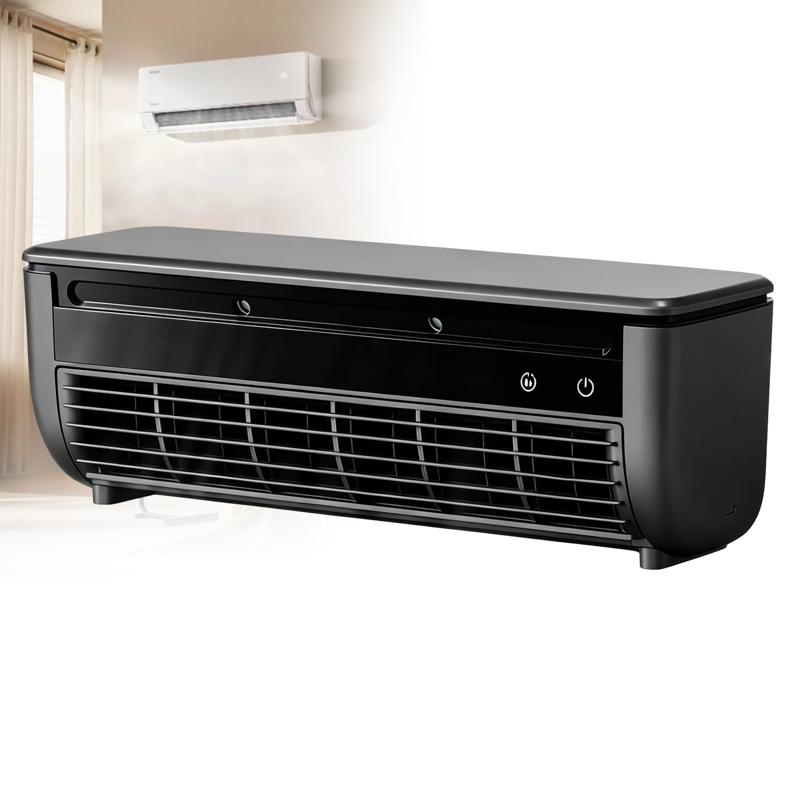 URJWAN Air Conditioning Fan, Small Mini Air-Conditioner,Mini Air Conditioner, Portable AC Fan for Bedroom Office Home, Wall-Mounted Mist Cooler, No-Drill Rechargeable 6000mAh Black