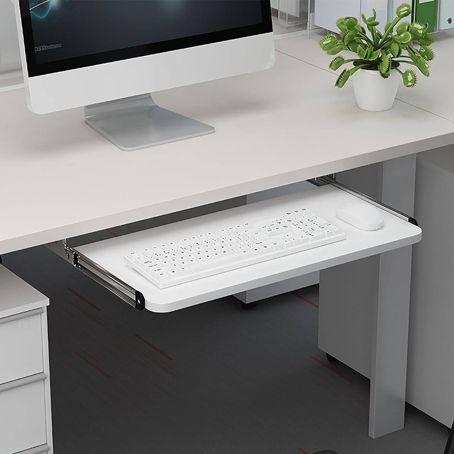 Bandeja para teclado debajo del escritorio de 650 x 250 mm, soporte para teclado de computadora, fácil instalación, no requiere taladrar, ideal para el hogar y la oficina, diseño ergonómico para una
