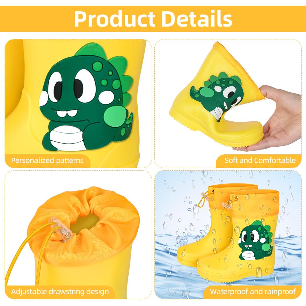 Aomig Botas de Agua Niños, Botas de Lluvia de Dinosaurio, Impermeable y Antideslizante con Cordón Ajustable en el Cuello, Bota de Agua Ligera — view 4