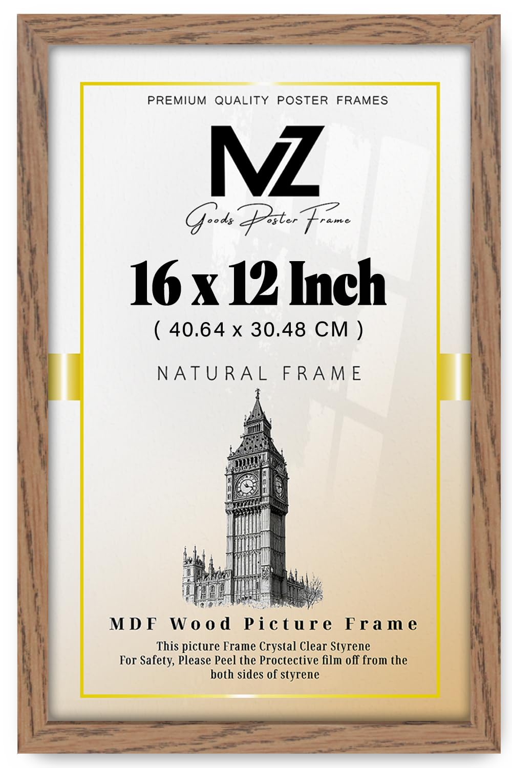 MZ GOODS | MDF Wall Gallery Frame (40.64 x 30.48 CM) Rectangle for Posters, Art Prints & Home Interiors, MDF Finish, Secure Hanging Hooks for Display [ Dark Oak ]