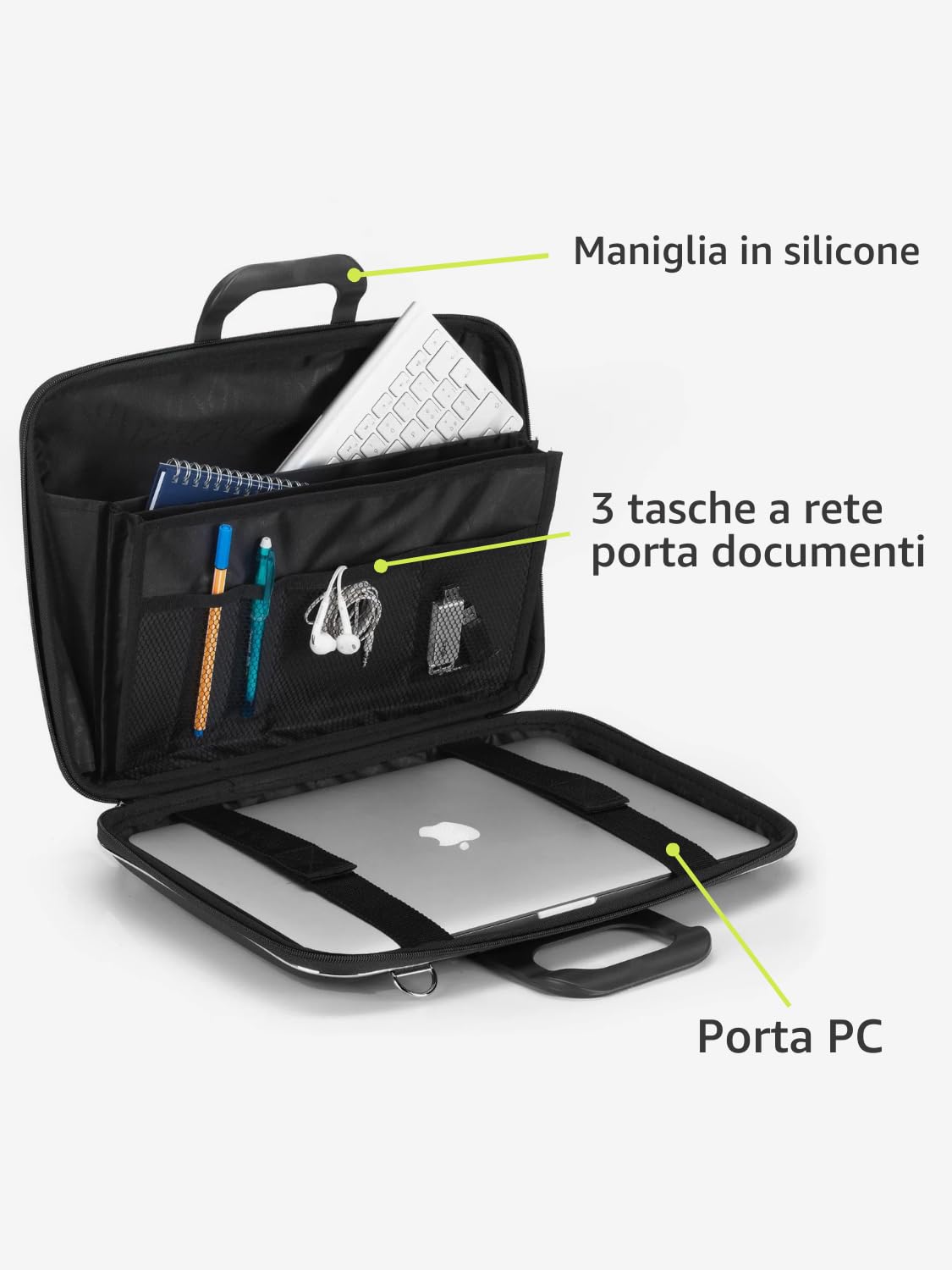 Bombata Wave - Borsa Porta Computer con Tracolla, Elegante e Funzionale, Unisex, 100% Vegan, per Professionisti e Studenti, Nero - 15.6/16 Pollici