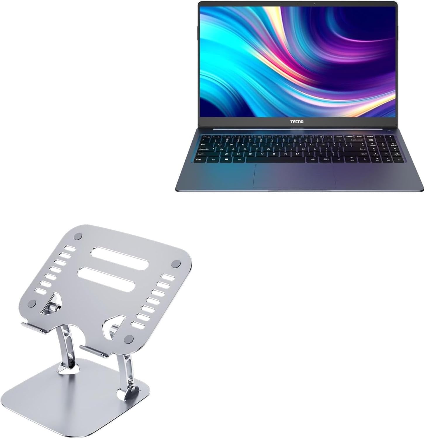 BoxWave Stand and Mount Compatible with Evolve III Megabook Slim (15.6 in) - Executive VersaView Laptop Stand, Ergonomic Adjustable Viewing Angle Metallic Riser - Metallic Silver