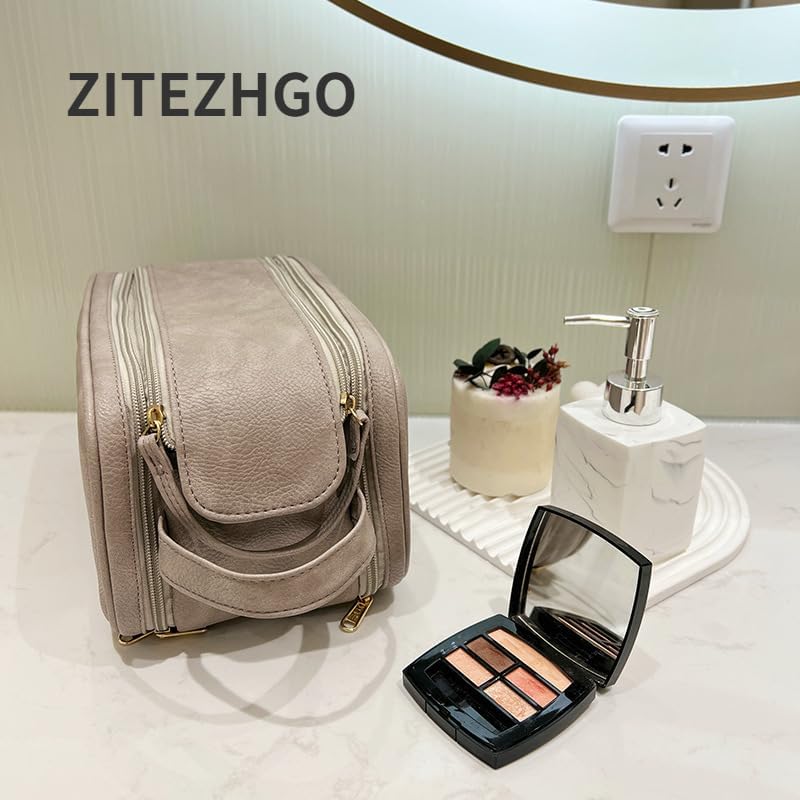 Miniatura 3 de Bolsa de viaje de maquillaje, bolsas de cosméticos impermeables para mujeres, bolsa de aseo de piel sintética de gran capacidad, organizador de