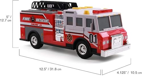 Miniatura 2 de Mighty Fleet Rescue Force - Escalera de camión de bomberos de 12 pulgadas con luces y sonidos realistas, juego de ruedas gratis y escalera de