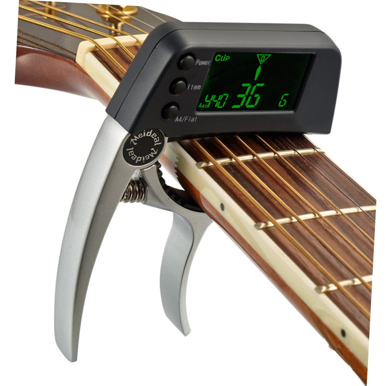 Toyvian 2pezzi Clip Accordatore Digitale Lcd Con Capotasto Per Chitarra Acustica e Elettrica Strumento Di Sintonia Per Chitarra Ukulele e Banjo Argento
