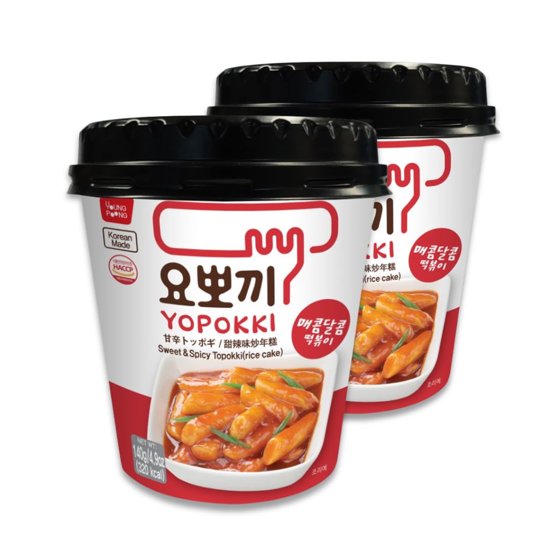 Yopokki Instant Tteokbokki Cup (Sweet Mild Spicy, Cup of 2) Korean Street food with sweet and moderately spicy sauce Topokki Rice Cake - Quick & Easy to Prepare