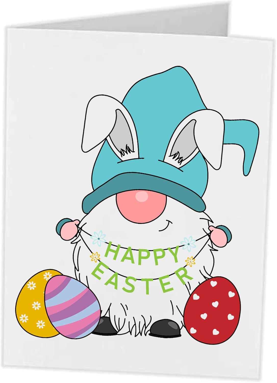 Easter Cards | Happy Easter Greeting Card | Adorable Bunny Rabbit with Egg and Flowers | Spring Customizable Personalized | 5x7 with envelope | Bulk 15 Pack