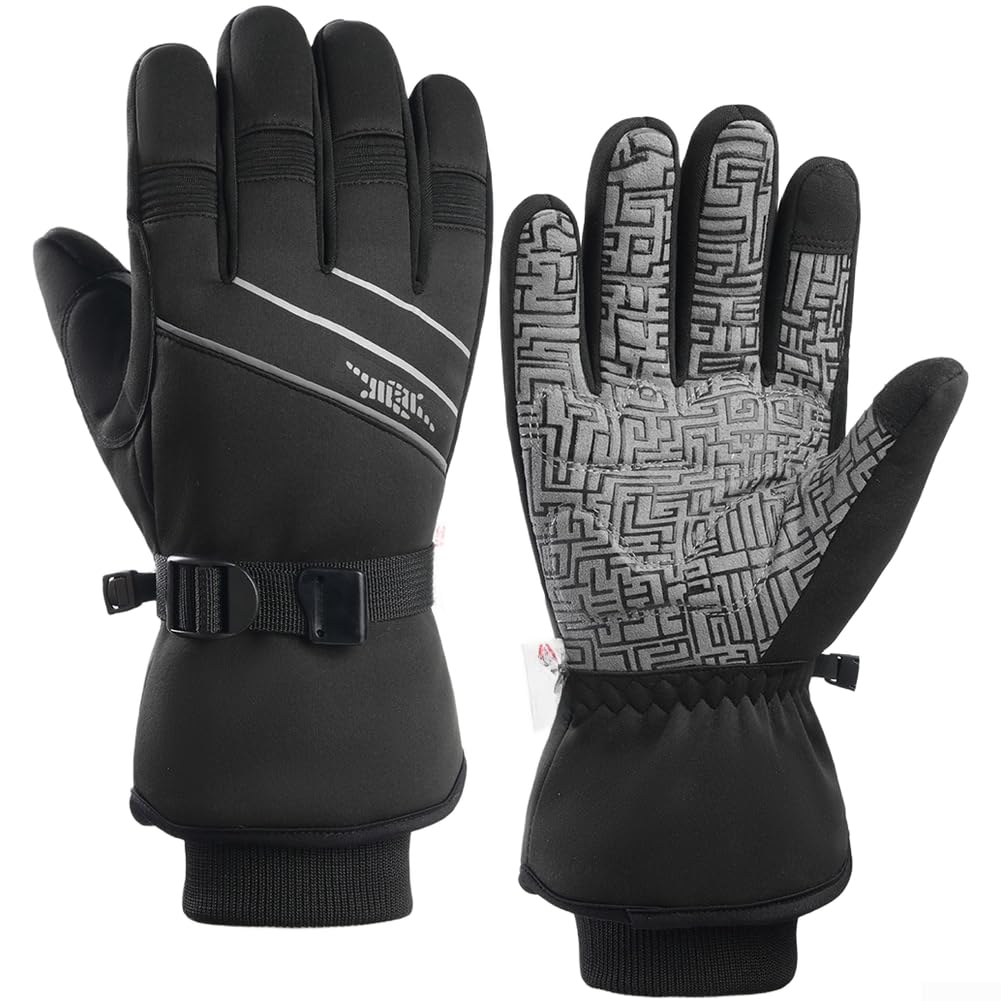 Besttoolifes Guantes de Esquí Impermeables Táctiles Negro M